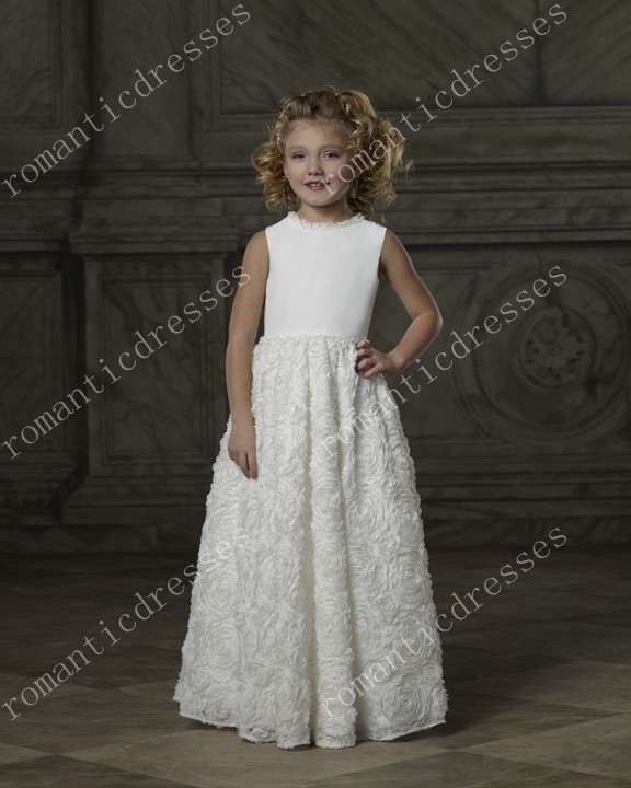 Free shipping Hot Sale  Flower Girl dress White  Sashes Scoop Custom-size/color Wholesale/retail Rosy Pink Princess