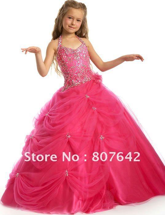 Free shipping Hot Sale Halter Beaded 2013 new Flower Girl Dress Custom-size/color wholesale/retail Sky990