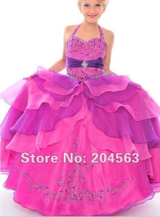 Free shipping Hot Sale Halter Flower Girl dress organza girl's Pageant dress Custom-size/color