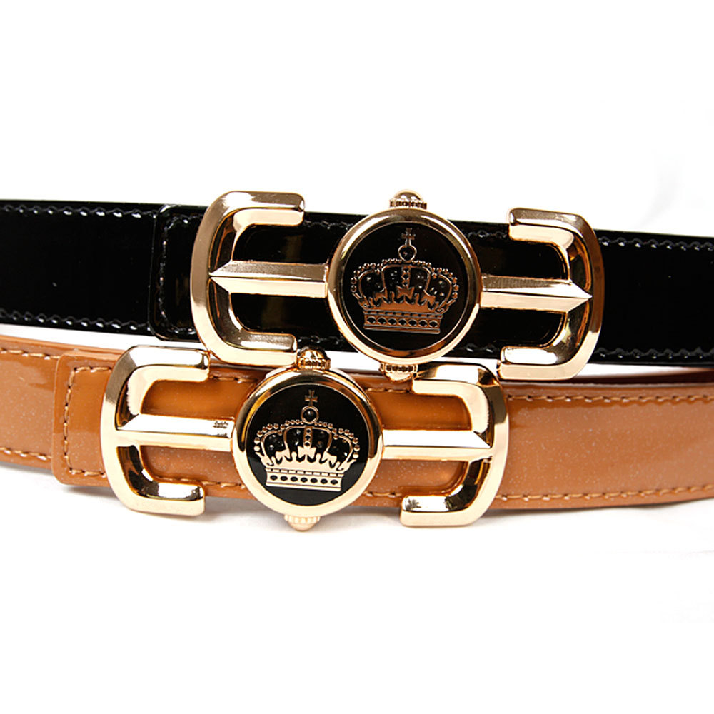 Free shipping Hot-sale high-quality Gold Toned Crown Buckle Patent Leather 1" Belt Women Belt Fashion Belt nb BT-B435 yb