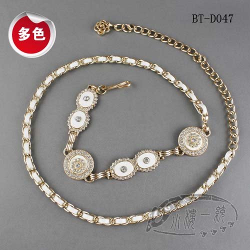 Free shipping Hot-sale high-quality ladies' belt Free shipping Women Rhinestone Genuine leather Chain Link Hip Belt dBT-D047d