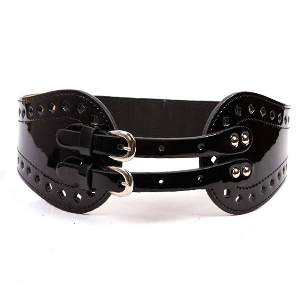 Free shipping Hot-sale high-quality Women Double Pin Buckles Perforated Patten Leather Elastic Stretch Wide Belt  cn BT-C276 bm