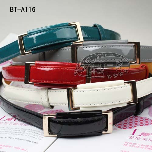 Free shipping Hot-sale high-quality Women Patent Leather Skinny Fashion Belt fashion ladies belts Many colors BT-A116