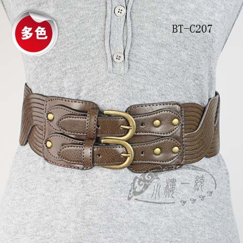 Free shipping Hot-sale imported high-quality Women Double Pin Buckle X Wide Braid Leather Elastic Cinch Belt cBT-C207c