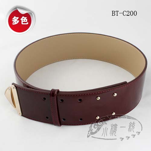 Free shipping Hot-sale imported high-quality Women Gold Metal End Genuine Patent Leather Wide Belt dBT-C200d