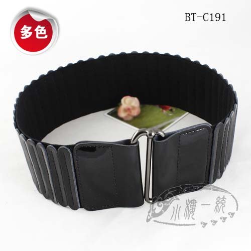 Free shipping Hot sale imported high-quality  Women Patent Leather X Wide Strtech Elastic Cinch fashion ladies belts aBT-C191a