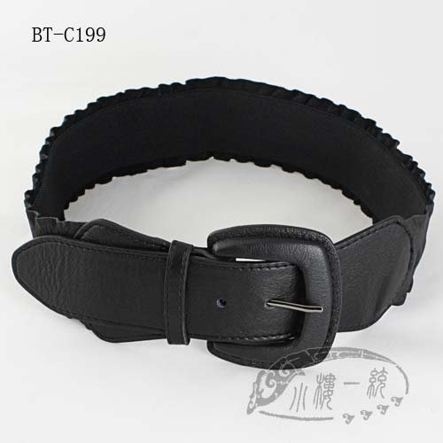 Free shipping Hot-sale imported high-quality Women Pin Buckle Genuine Leather Black Strech Elastic Wide Belt aBT-C199a
