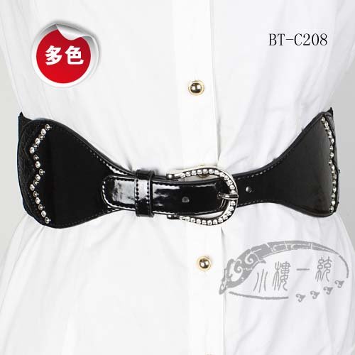 Free shipping Hot-sale imported high-quality Women Pin Buckle Rhinestone Stud Patent Leather X Wide Strech Cinch Belt tBT-C208t
