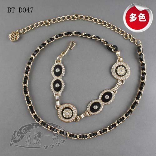 Free shipping Hot-sale imported high-quality Women Rhinestone Genuine leather Chain Link Hip Belt fashion ladies belts gBT-D047f