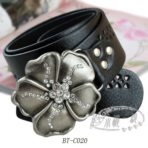 Free shipping Hot-sale imported high-quality  Women Rhinestone Metal Flower Perforated Leather Wide Wrap Belt sBT-C020s