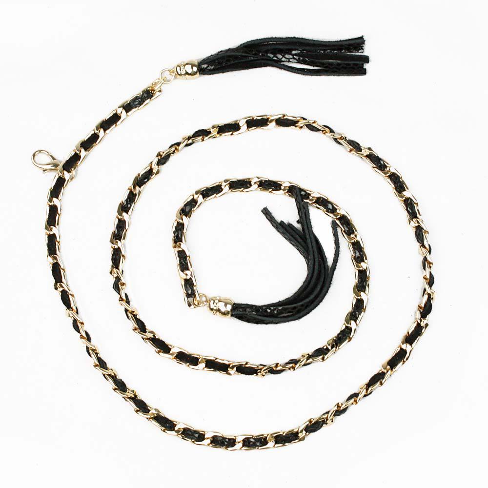 Free shipping Hot-sale imported high-quality Women Tassel Genuine Leather Chain Woven Hip Belt Skinny Belt vbn  BT-D056 oei