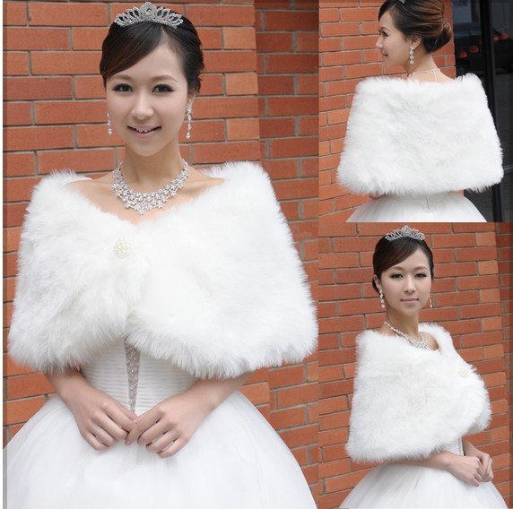 Free shipping  hot sale  in stock  fashion  fur  white real  bridal wedding  shawl