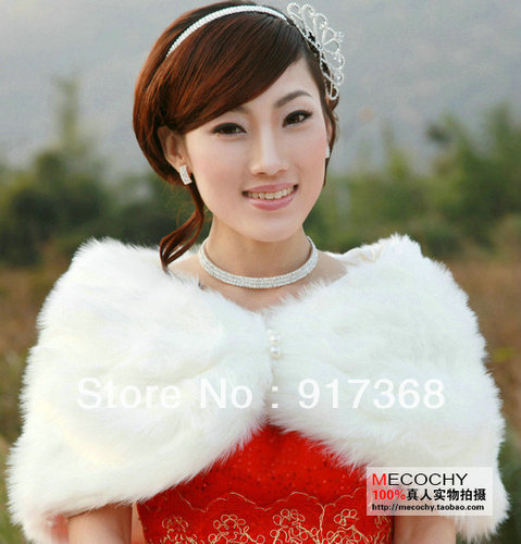 Free Shipping Hot Sale Ivory Beautiful faux fur bridal wrap shrug stole shawl