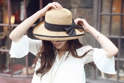 Free shipping  hot sale Korean style bowknot  sun straw hat beach hat 375