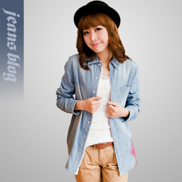 Free Shipping  Hot Sale  Ladies Fashion Blue Jean Shirt Classical Fashion Jean Clothes Korean Style  6064