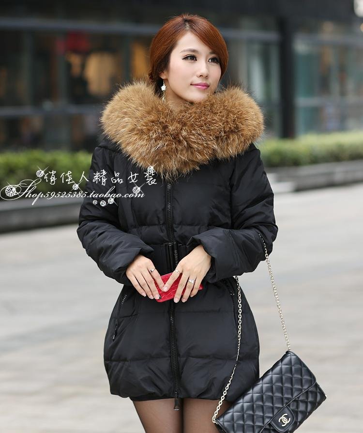 Free shipping hot sale Large fur collar slim down coat female medium-long thickening down coat c003