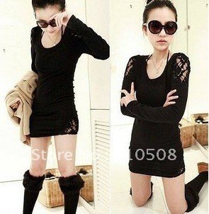 Free Shipping Hot sale new ladies' women's lace long sleeve t shirt/slim/fit design ,sexy shirt,good quality.
