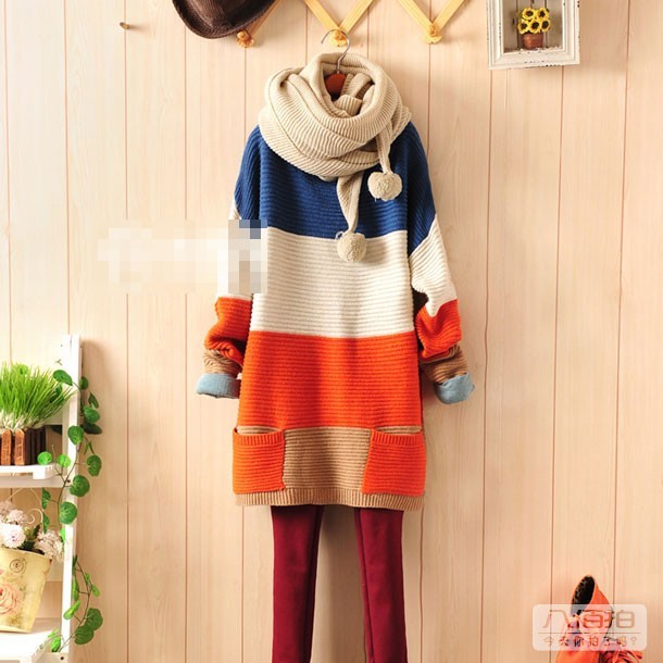 Free Shipping! hot sale new stripes patchwork the sweater of dress for the women knitted sweaters fashion t-shirt tops clothes