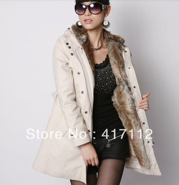 Free shipping Hot sale!New style Faux fur lining women's winter warm long fur coats.5size,2color:black and white