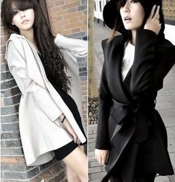 Free shipping hot sale new stylish korea women's coat hooded trench outerwear long sleeve dresses style tops 2 colors