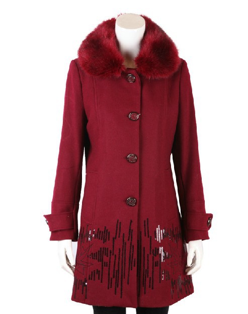 Free shipping !!  Hot sale New Women's brand fashion fur collar Cashmere plus size Woollen trench coat Jacket / XL-5XL