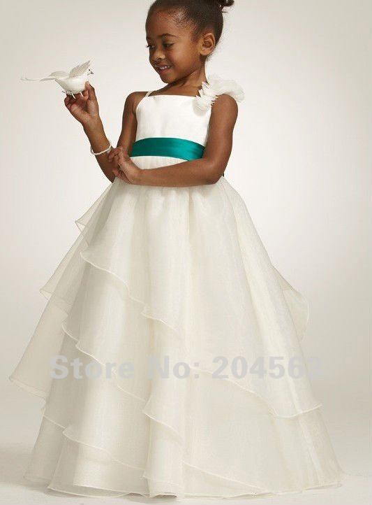 Free Shipping Hot Sale One Shoulder Flower Girl's Dress with flower Custom-size/color