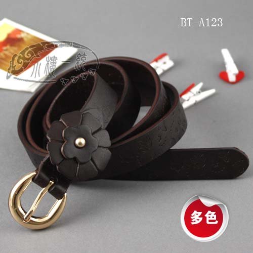 Free shipping Hot-sale Pin Buckle Blossom Loop Women Leather Skinny tooled Belt/geninue leather belt aBT-A123a