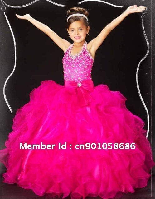 Free shipping Hot Sale pink Halter Beaded Flower Girl Dress size 6/8/10 in store /custom /wholesale/retail