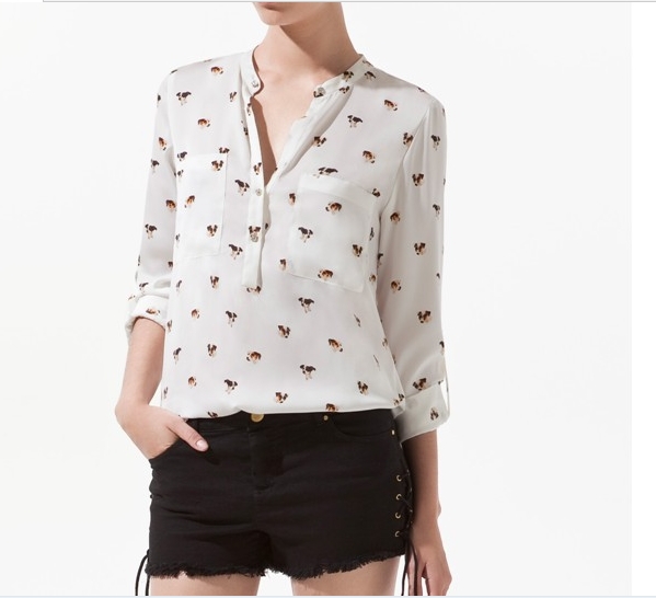 free shipping hot sale printed dog image women's chiffon shirt blouse long sleeve chiffon women's shirt