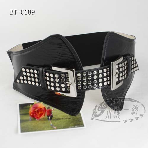 Free shipping Hot sale PUNK Women Black Calfhide Stud Leather XX Wide Strtech Cinch Belt aBT-C189a Fashion Belt