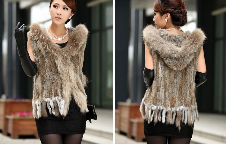 Free Shipping Hot Sale Rabbit Fur Knitted Hoodies Vest/Waistcoat Rabbit Fur Jacket Retail/wholesale/OEM