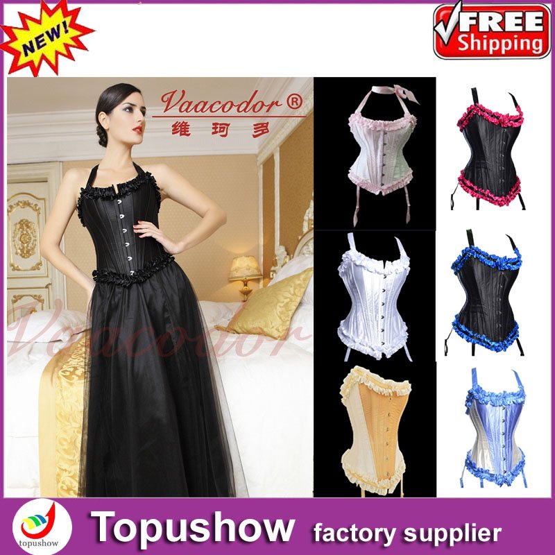 Free shipping ! Hot Sale Six Color Satin Sexy Burlesque Corset Fashion Prom Neck Corset For Women Without Skirt S-XXL 10027