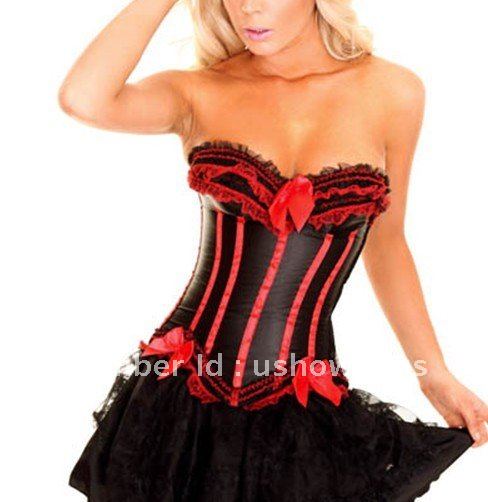 Free shipping!! Hot sale taffeta overbust corset red lace up shaper sexy lingerie wholesale M size CS-3