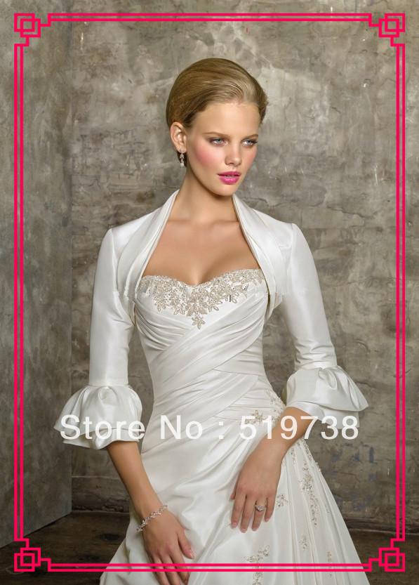 Free Shipping Hot Sale White Bridal Shrug Wrap Party Cape Satin Trumpet Half Sleeve Fashion Bridal Jacket
