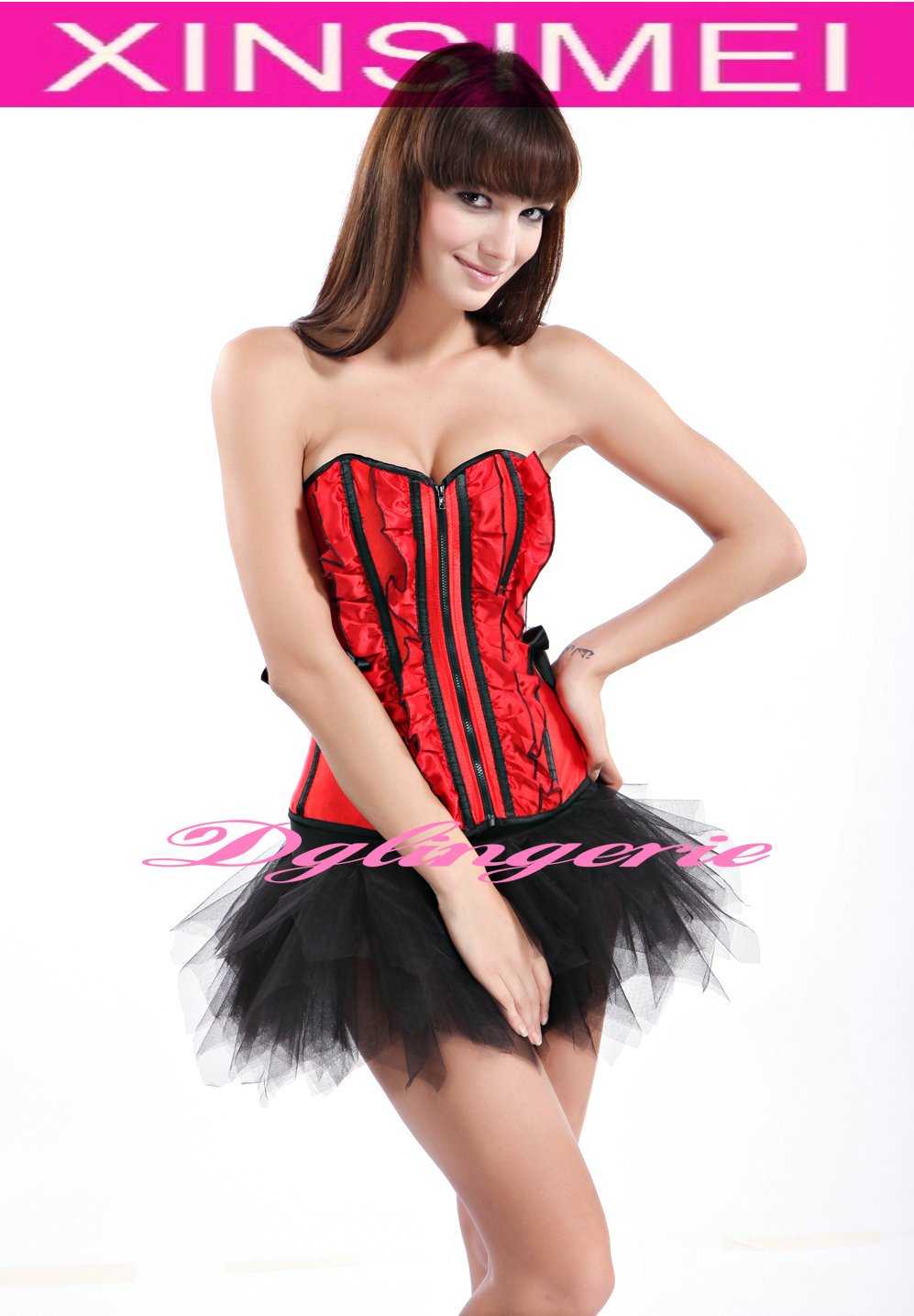 Free Shipping !Hot Sale ! Women  Best Loved Red Ruffled Strapless Sexy  Corset