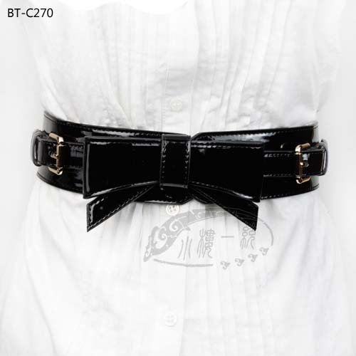 Free shipping Hot-sale Women Bow Double Pin Buckle Genuine Patent Leather Wide Belt Waist Belt fashion ladies belts sBT-C270s