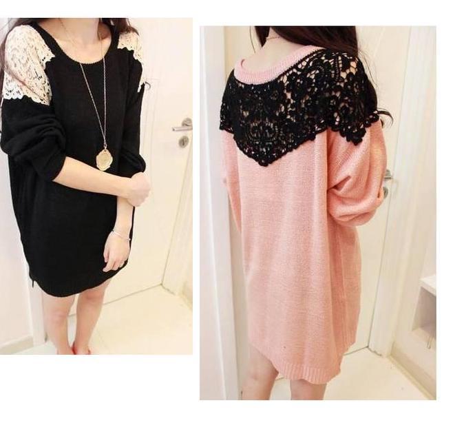 Free shipping hot sale Women's 2012 new arrival autumn fashion 3 color lace splice long sleeve sweater lady s1018
