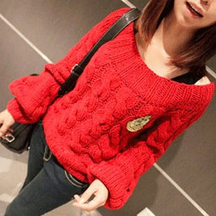 Free shipping hot sale Women's 2012 new arrival autumn fashion lady lantern sleeve red sweater s848