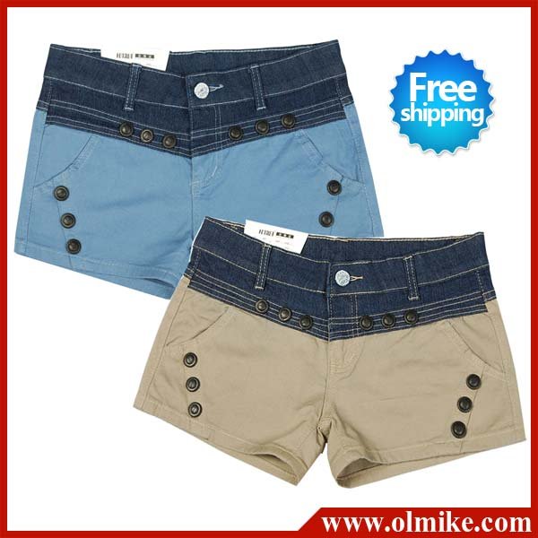 free shipping hot sale women's designer jeans shorts botton cotton short pants for ladies blue khaki W26 W27 W28 W29 W30 WDS004