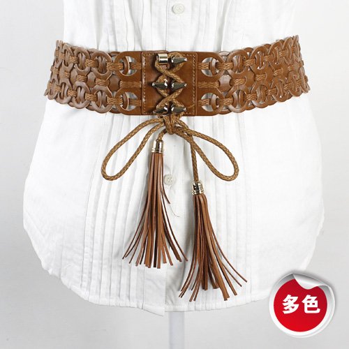 Free shipping Hot-sale Women Tassel Wide Woven Leather Tie Belt Waist  Cinch Belt  tBT-C239t