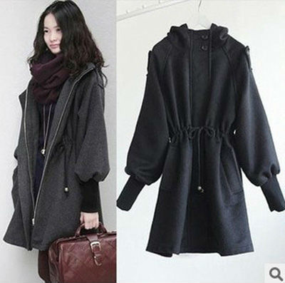 Free Shipping hot sales Brand new WOMEN'S wool coat Lovely south Korean leisure stylelong winter coat Dark grey colors