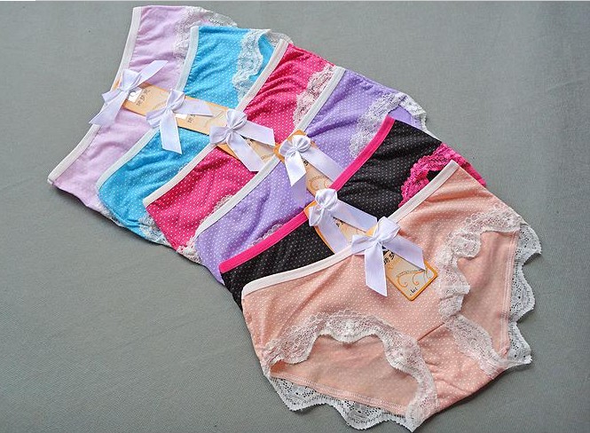 Free Shipping Hot Sales Cute Dot Lace Panties Bow Cotton Sexy Ladies Underwear Triangle Pantie