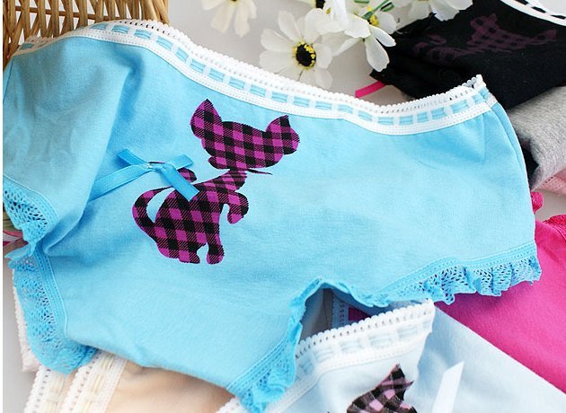 Free Shipping Hot Sales Cute Kittens Lace Panties Bow Cotton Sexy Ladies Underwear Triangle Pantie HZX0021