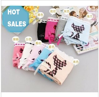 Free Shipping Hot Sales Cute Kittens Lace Panties Bow Cotton Sexy Ladies Underwear Triangle Pantie HZX0021
