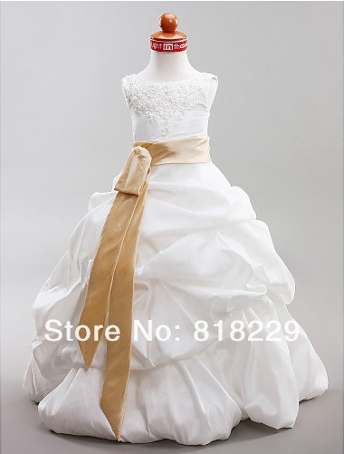 Free shipping Hot sales SBF006 Real ball gown taffeta Pageant Dresses Gown Custom Flower Girl  dresses beading