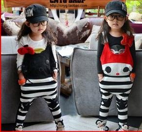 free shipping hot sell 2012 Autumn girl Cartoon striped bow Bib pants/jumpsuits, children's overalls,Korean clothing wholesale