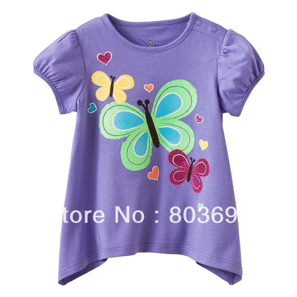Free shipping hot sell baby girl short sleeve tshirt with butterfly pattern /pretty design children tee    ST-015