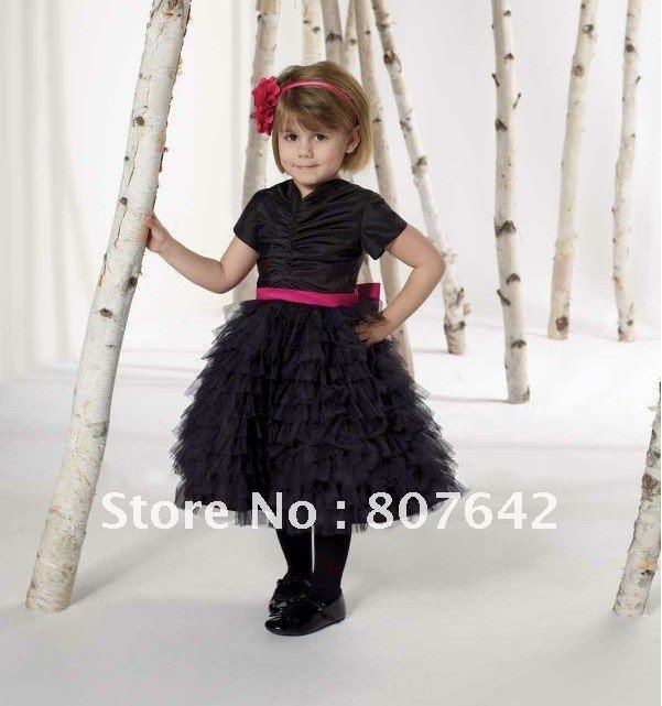 Free shipping hot sell sashes A-line short cap sleeve Flower girl dresses girls party dresses Custom-size/color Sky-1067