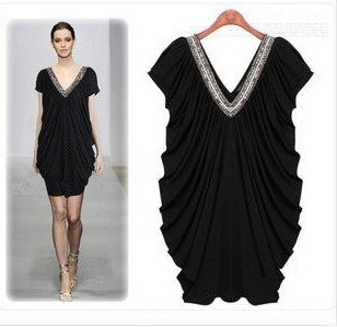 Free Shipping Hot Selling 2013 Dress New Fashion Women's Summer V-Neck Slim Dress Loose Casual Dress With High Quality Plus Size