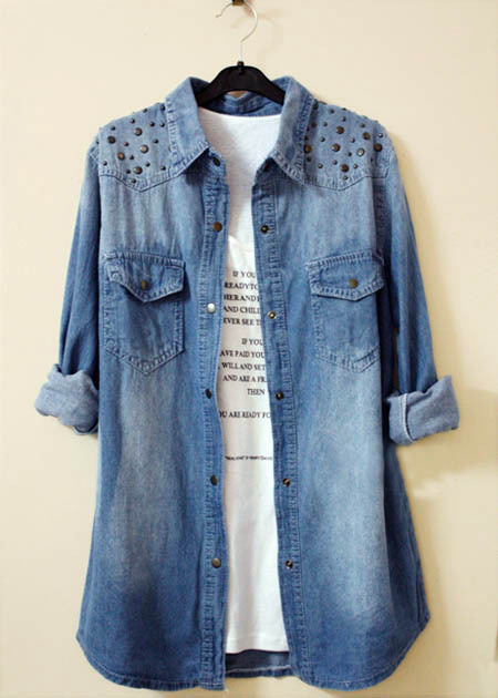 Free shipping hot selling 2013 Vintage long-sleeve denim women's shirt fashion rivet denim shirt